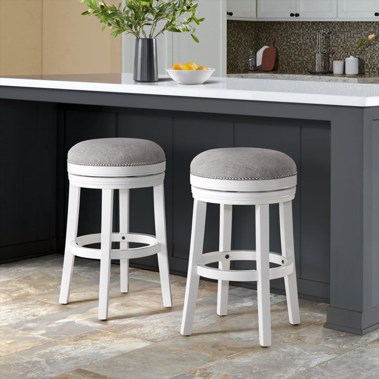 Elegant Clara White Rubberwood Swivel Bar & Counter Stool - Set of 2