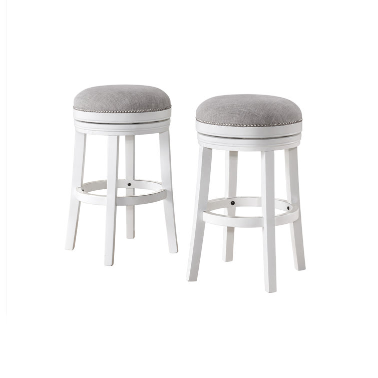 Elegant Clara White Rubberwood Swivel Bar & Counter Stool - Set of 2