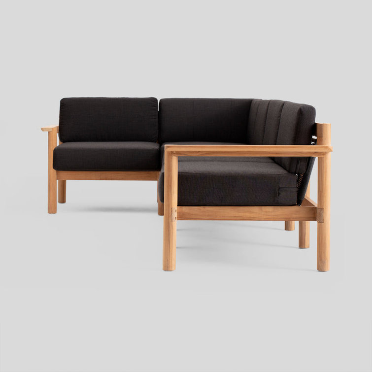 Haven 4-Piece Teak Outdoor Sectional with Charcoal Sunbrella Cushions