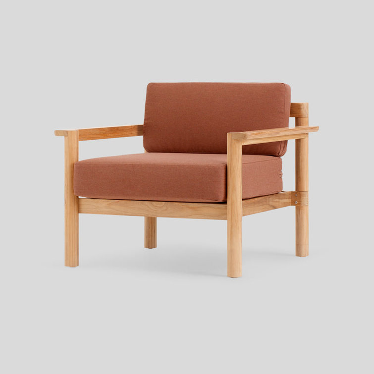 Heritage Rust Sunbrella Teak Outdoor Lounge Chair with Cushions