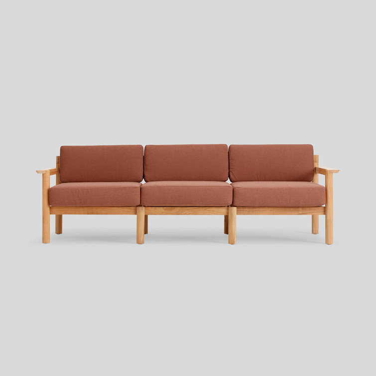 89.5'' Teak Outdoor Sofa with Rust Sunbrella Cushions