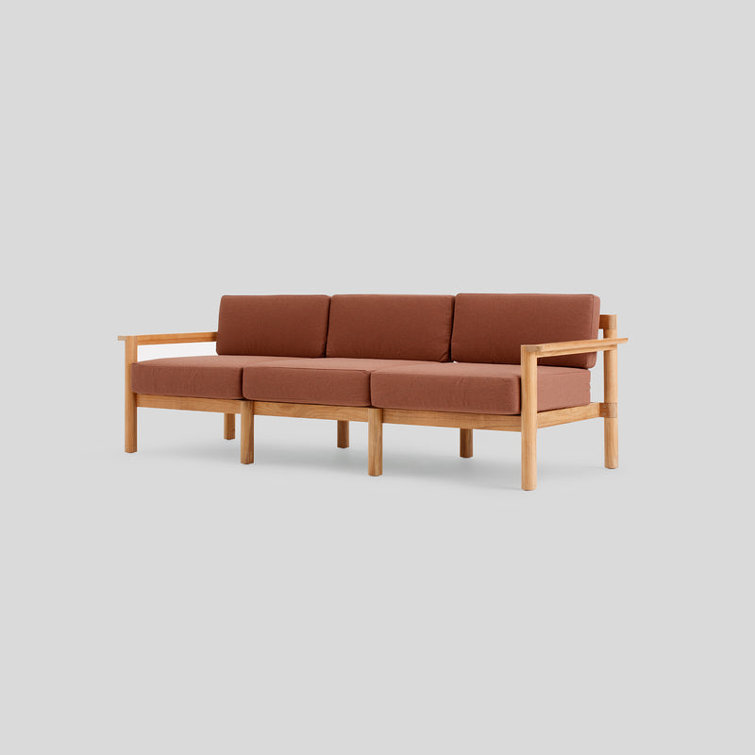 89.5'' Teak Outdoor Sofa with Rust Sunbrella Cushions