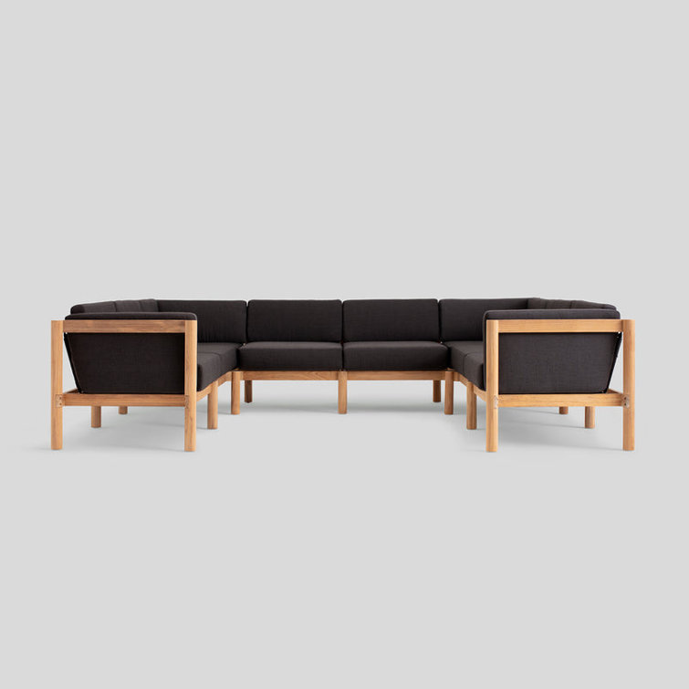 Haven 8-Piece U-Shaped Teak Outdoor Sectional with Charcoal Sunbrella Cushions