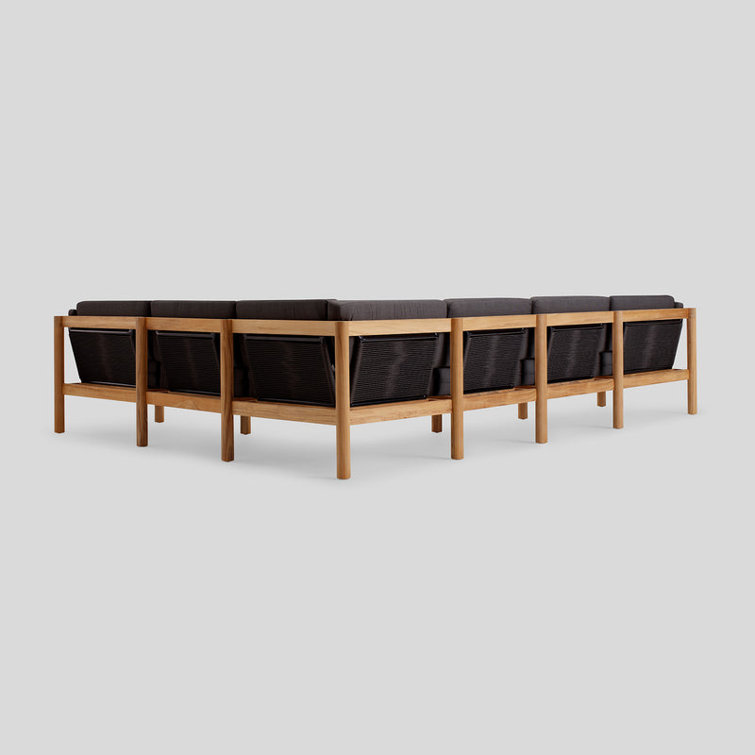 Haven 8-Piece U-Shaped Teak Outdoor Sectional with Charcoal Sunbrella Cushions