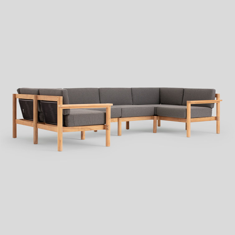 Greystone Sunbrella Six-Piece U-Shape Teak Outdoor Sectional
