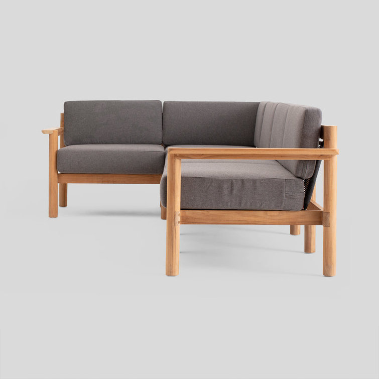 Haven Four Piece Teak Outdoor Sectional with Greystone Sunbrella Cushions