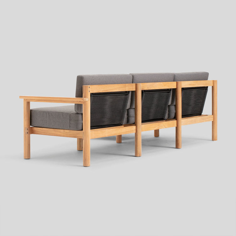 Haven Four Piece Teak Outdoor Sectional with Greystone Sunbrella Cushions