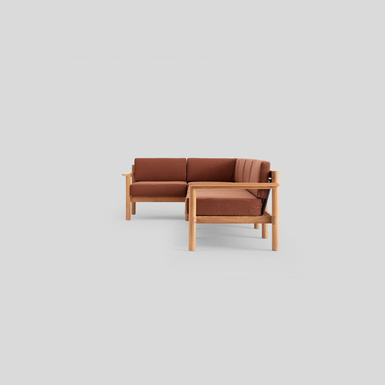 Haven 5-Piece Teak Outdoor Sectional with Rust Sunbrella Cushions