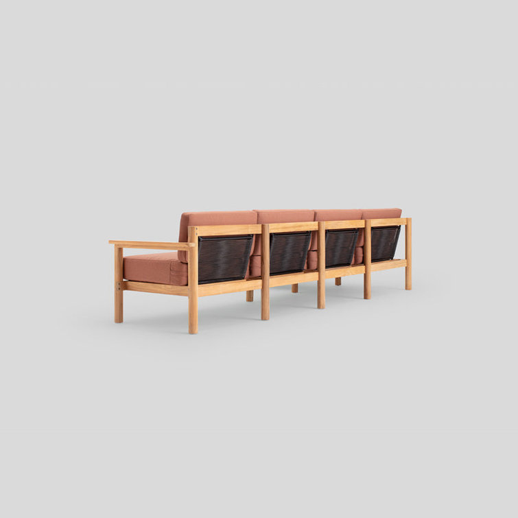 Haven 5-Piece Teak Outdoor Sectional with Rust Sunbrella Cushions