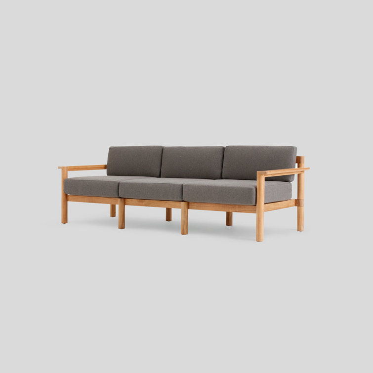 Haven 90'' Teak Outdoor Sofa with Greystone Sunbrella Cushions