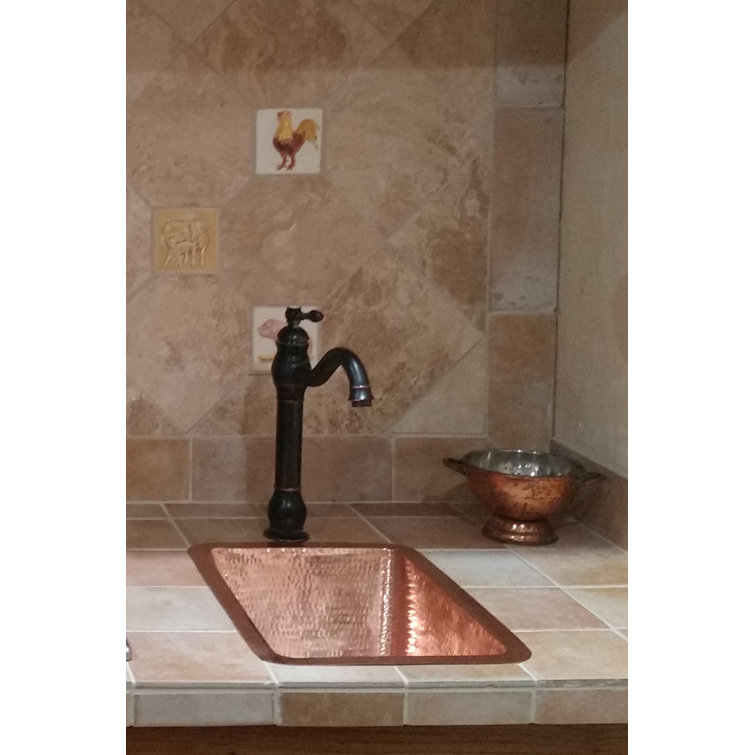 17" Polished Hammered Copper Rectangle Undermount Bathroom Sink