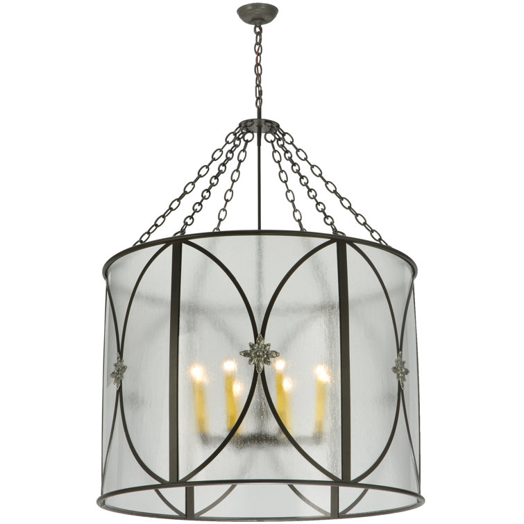 Penelope 8-Light Nickel Drum Chandelier with Glass Shade