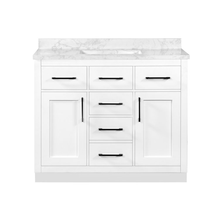 Athea 42" Pure White Freestanding Bathroom Vanity with Marble Countertop
