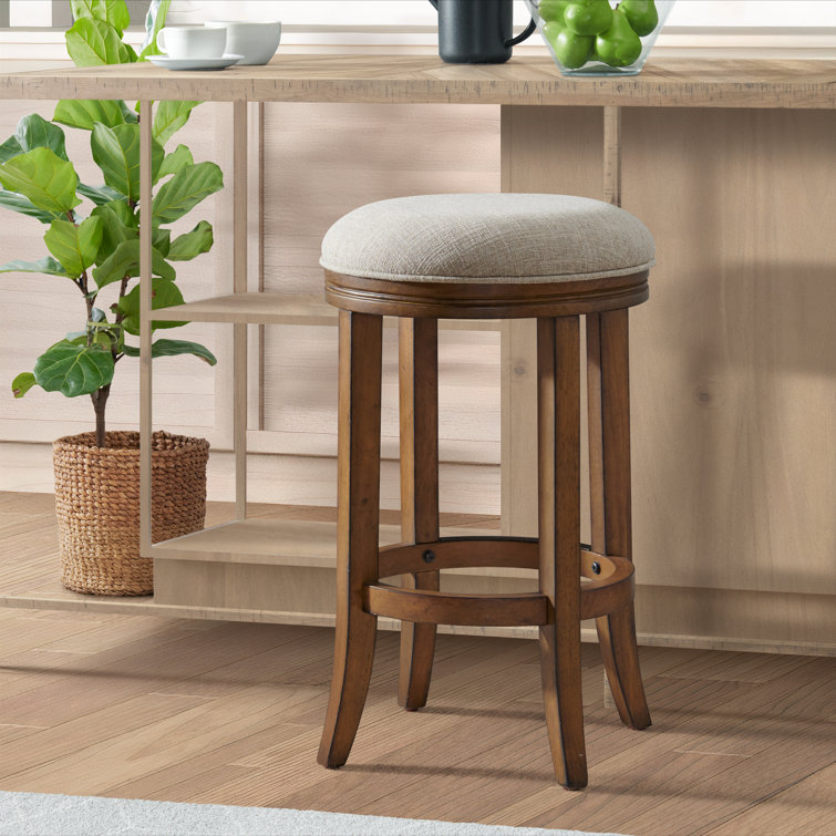Natick Brown Rubberwood Counter Height Stool with Upholstered Seat
