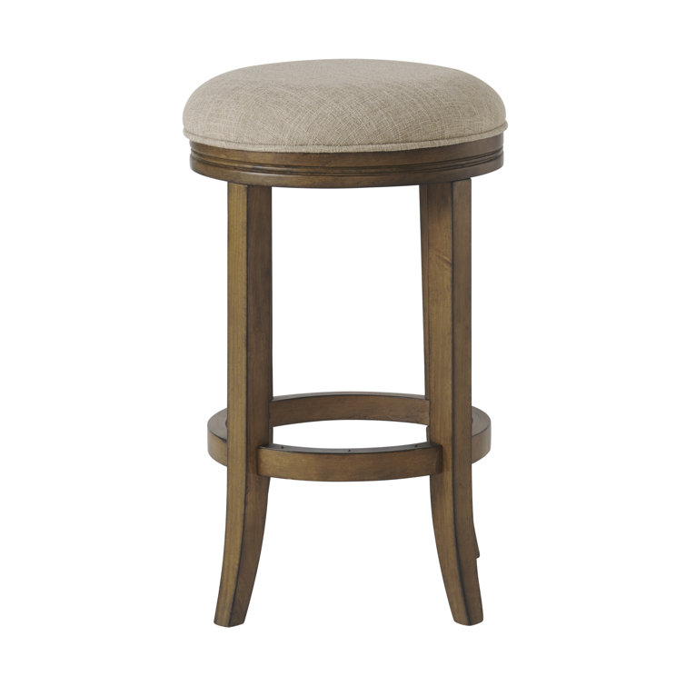 Natick Brown Rubberwood Counter Height Stool with Upholstered Seat