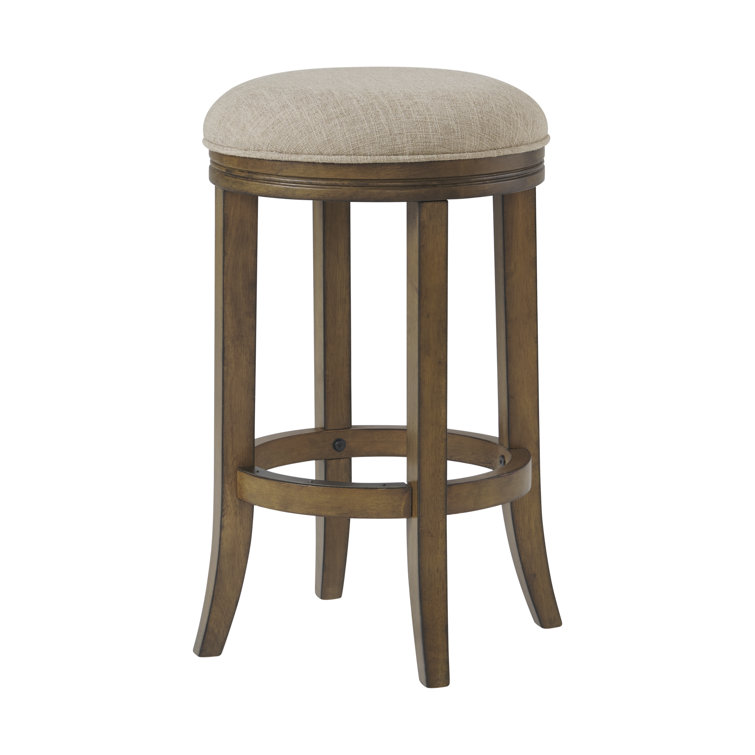 Natick Brown Rubberwood Counter Height Stool with Upholstered Seat