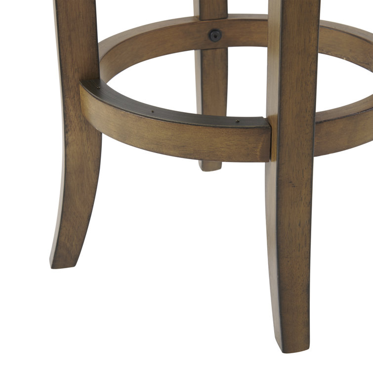 Natick Brown Rubberwood Counter Height Stool with Upholstered Seat