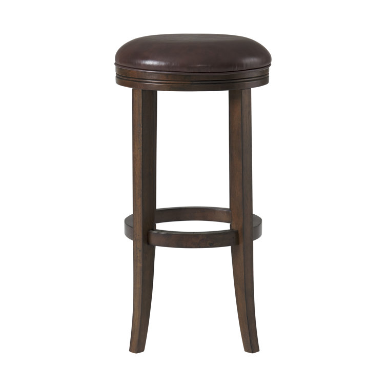 Distressed Walnut Backless Bar Height Stool with Leather Seat, Set of 2