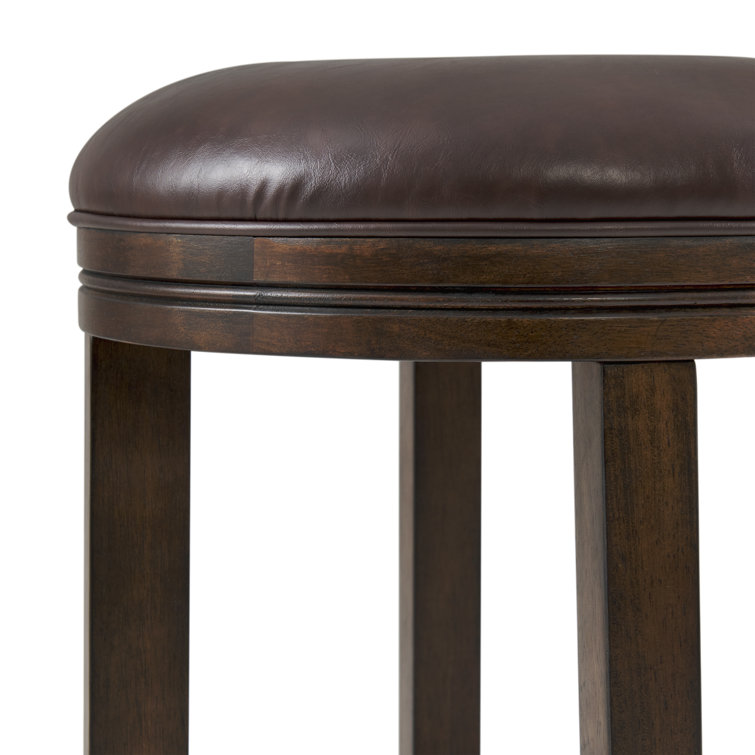 Distressed Walnut Backless Bar Height Stool with Leather Seat, Set of 2