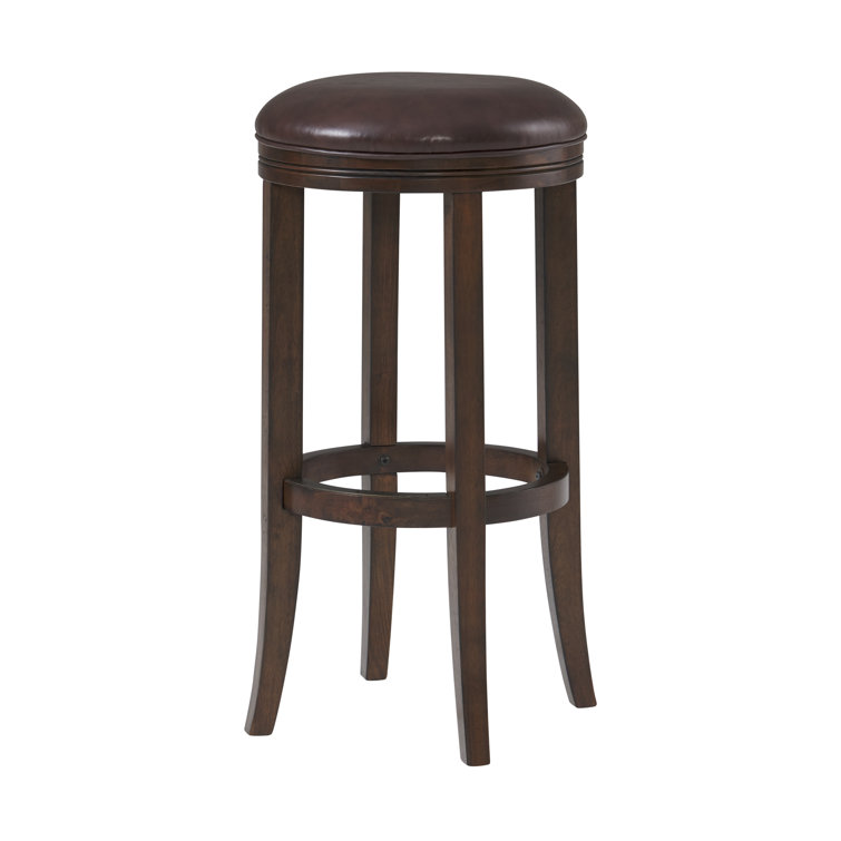 Distressed Walnut Backless Bar Height Stool with Leather Seat, Set of 2