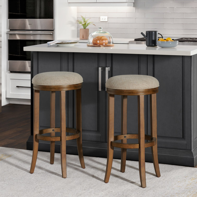 Natick 29" Brown Wood and Leather Saddle Bar Stools