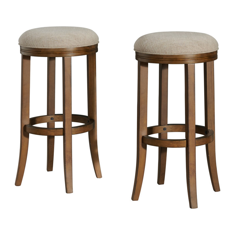 Natick 29" Brown Wood and Leather Saddle Bar Stools