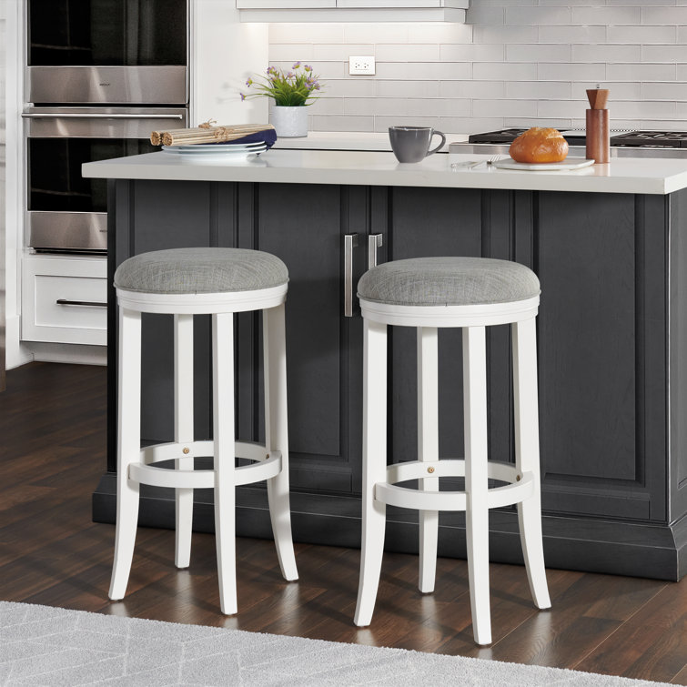 Natick 30" White Rubberwood Backless Bar Stools, Set of 2