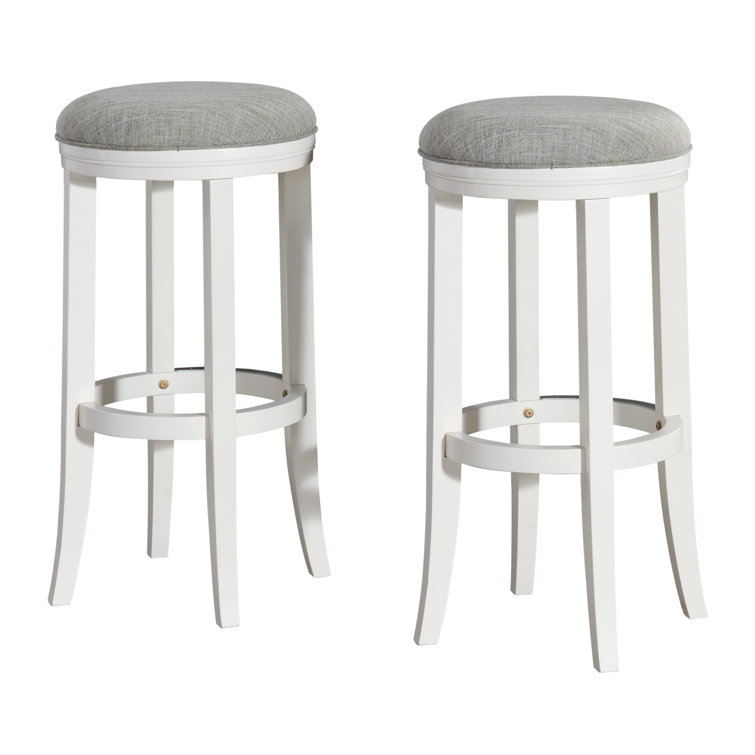 Natick 30" White Rubberwood Backless Bar Stools, Set of 2
