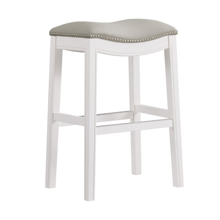 Dark Brown Backless Saddle Wood Bar Stools, Set of 2