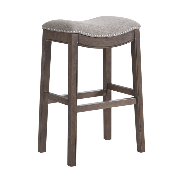 Dark Brown Backless Saddle Wood Bar Stools, Set of 2
