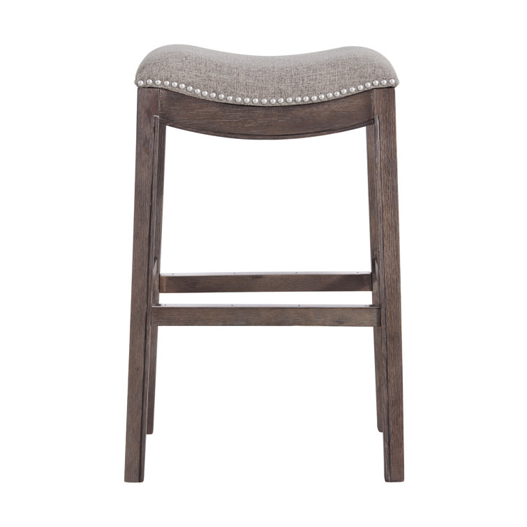Dark Brown Backless Saddle Wood Bar Stools, Set of 2