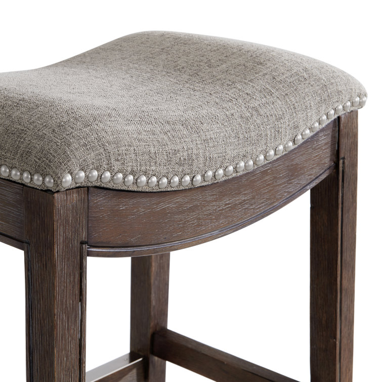 Dark Brown Backless Saddle Wood Bar Stools, Set of 2