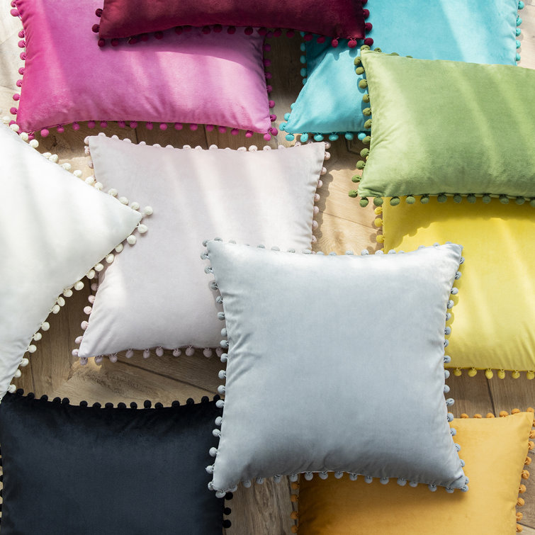 Light Green Velvet Pom Pom Decorative Throw Pillows, 12" x 20", Set of 2