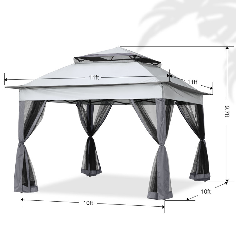 Dark Gray 11x11 Steel Patio Gazebo with Mesh Walls