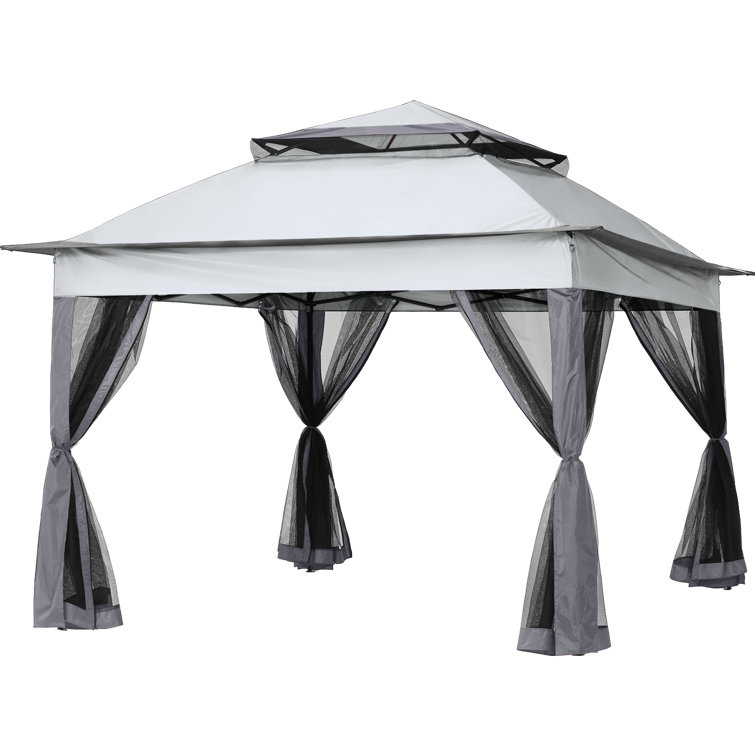 Dark Gray 11x11 Steel Patio Gazebo with Mesh Walls
