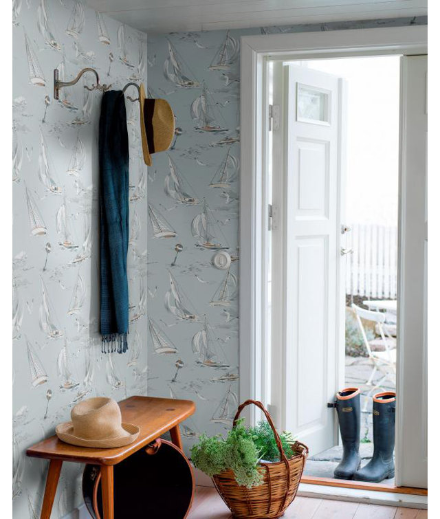 Nautical Blue and White Sailboats Non-Woven Wallpaper
