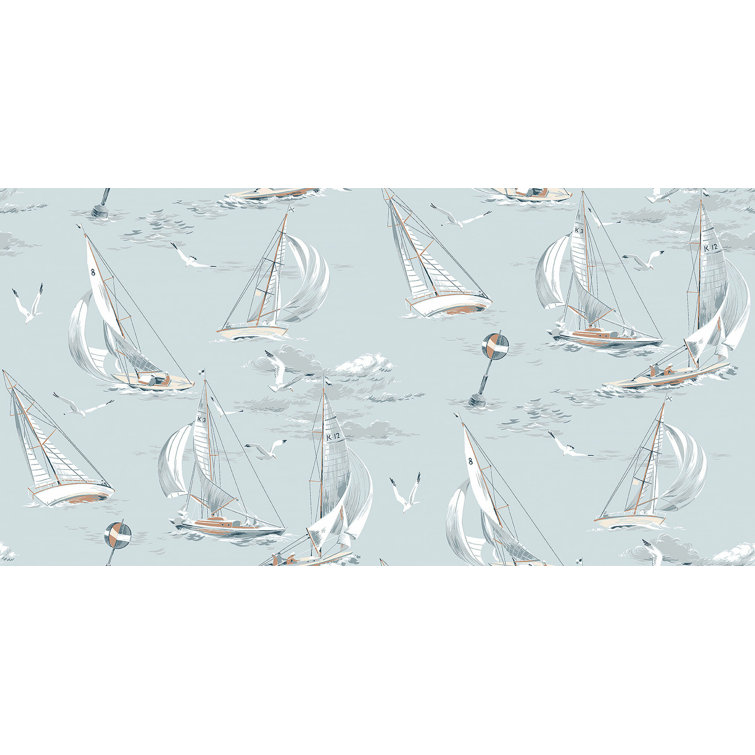 Nautical Blue and White Sailboats Non-Woven Wallpaper