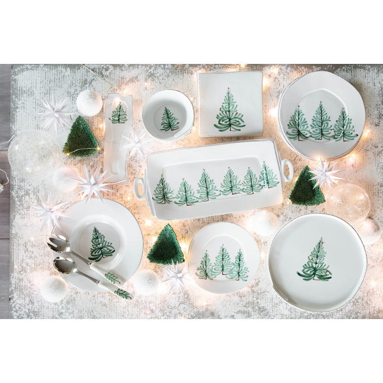 Lastra Holiday White Ceramic Spoon Rest with Fir Tree Design
