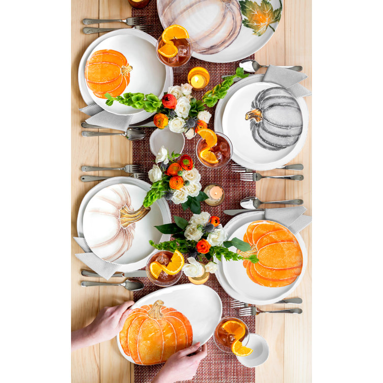 Florentine Harvest Ceramic Oval Platter with Pumpkin Motif