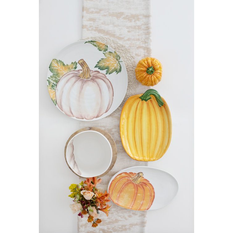 Florentine Harvest Ceramic Oval Platter with Pumpkin Motif