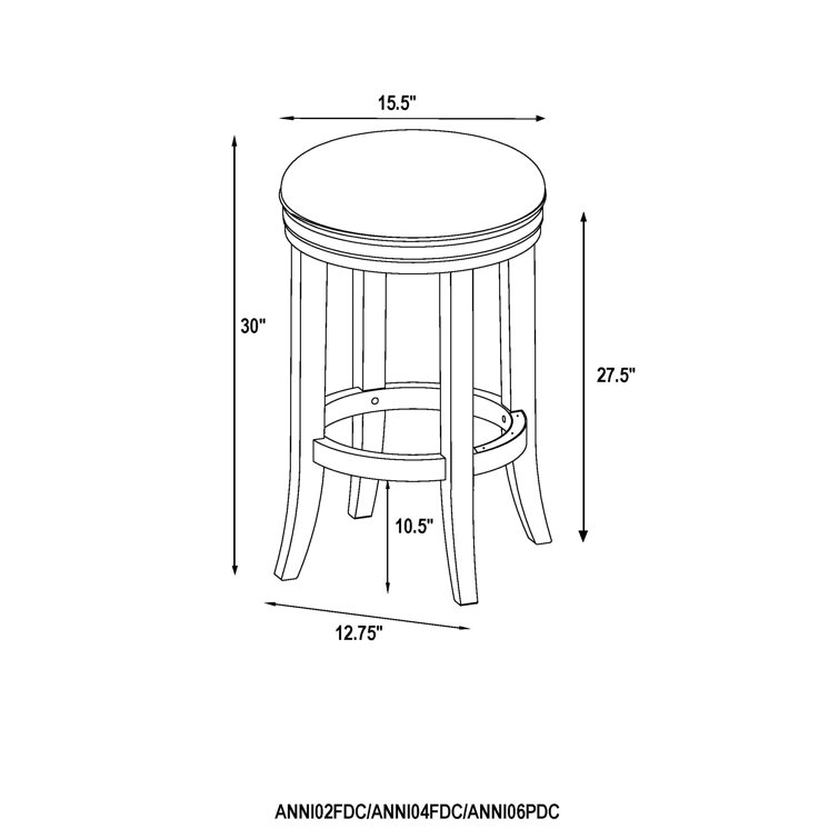 Distressed Walnut Backless Bar Height Stool with Leather Seat, Set of 2