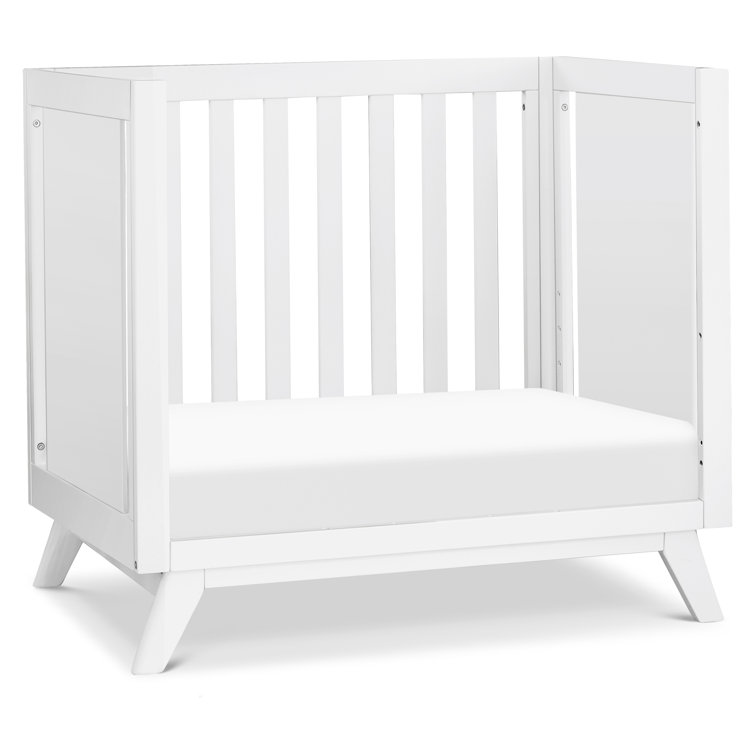 White Wooden 3-in-1 Convertible Mini Crib with Mattress