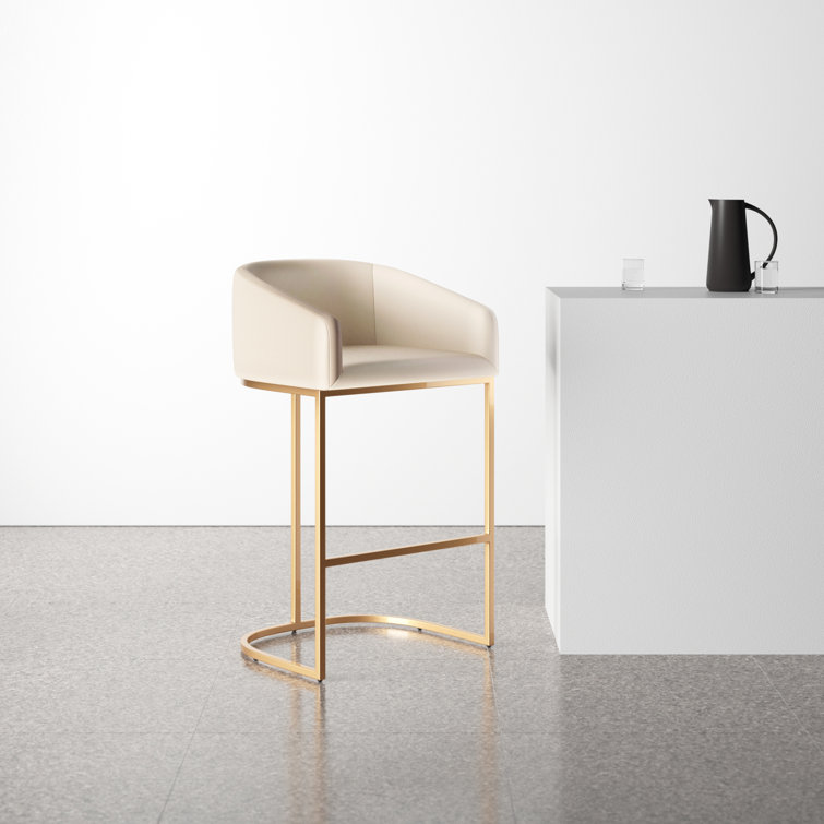 Cream Faux Leather Bucket Counter Stool with Gold Frame