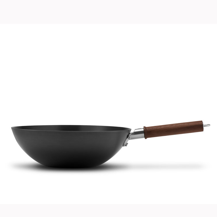 Zwilling 12-Inch Black Carbon Steel Wok with Walnut Handle