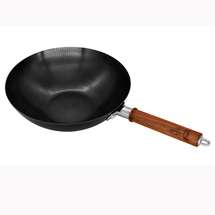 Zwilling 12-Inch Black Carbon Steel Wok with Walnut Handle