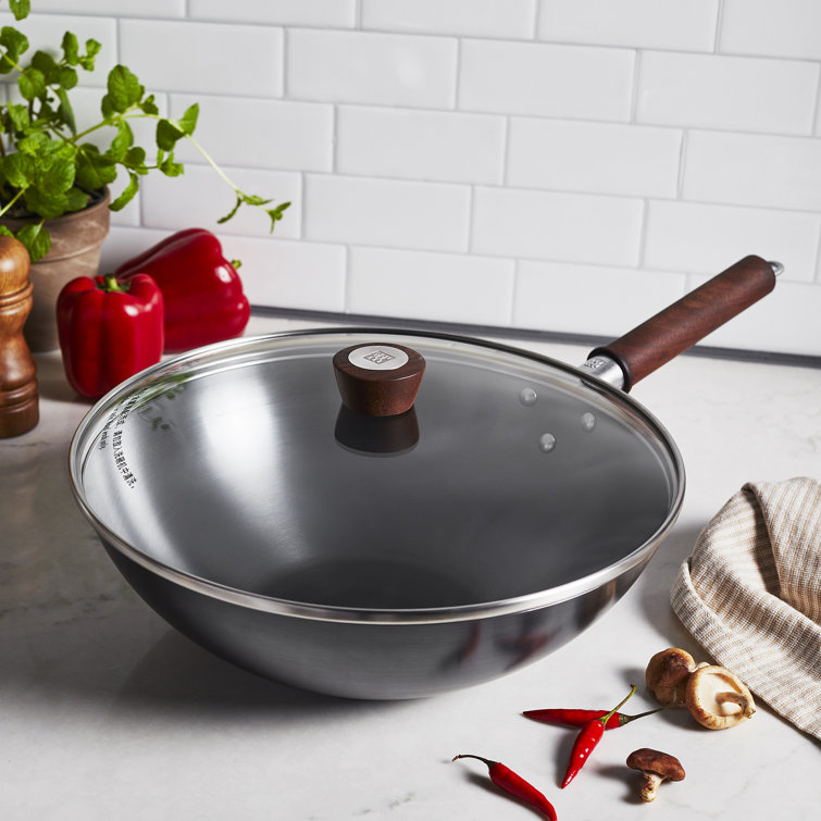 Zwilling 12-Inch Black Carbon Steel Wok with Walnut Handle