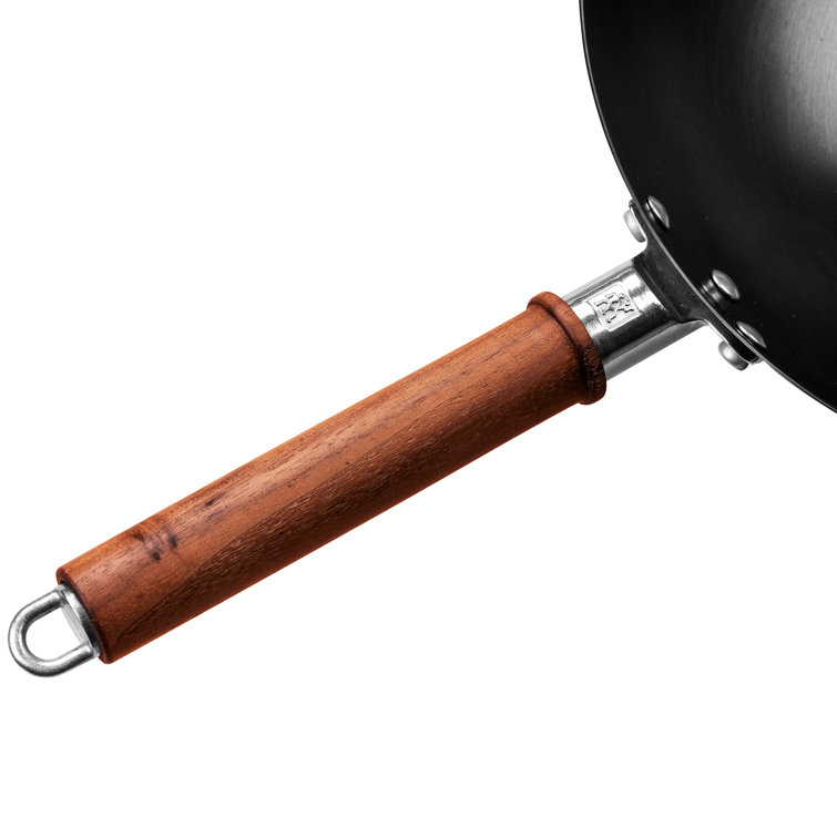 Zwilling 12-Inch Black Carbon Steel Wok with Walnut Handle