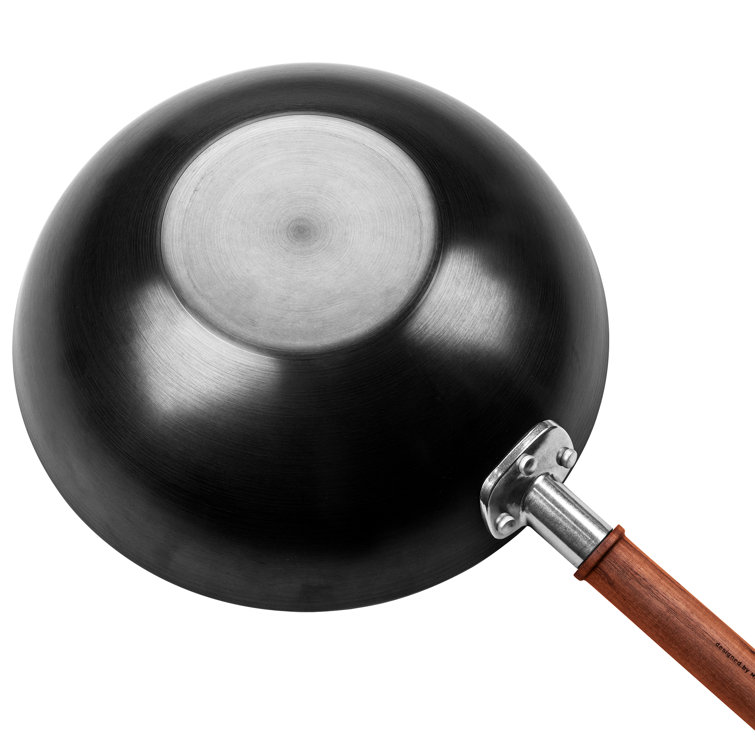 Zwilling 12-Inch Black Carbon Steel Wok with Walnut Handle