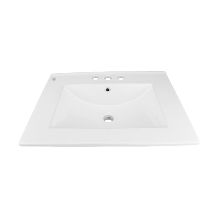 White Ceramic Rectangular Drop-In Bathroom Sink with Overflow