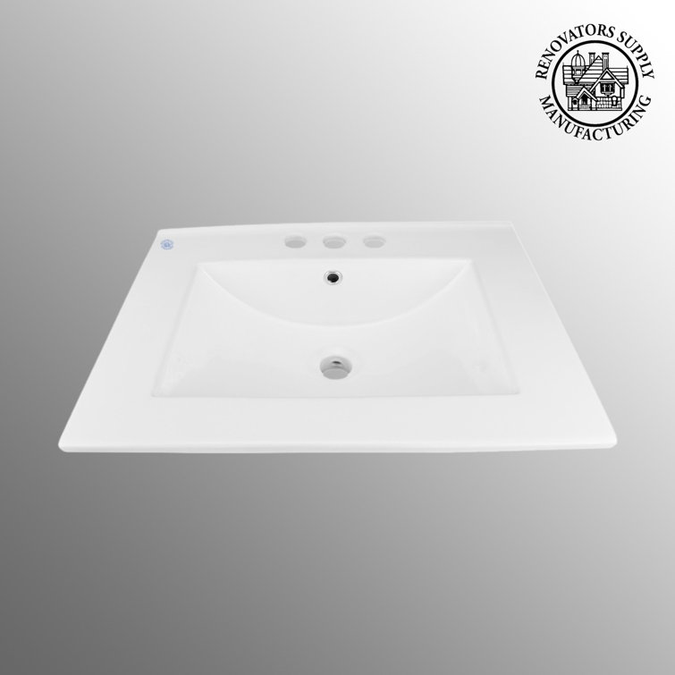 White Ceramic Rectangular Drop-In Bathroom Sink with Overflow